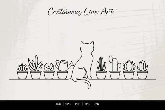 Download Continuous Line Cat Plant SVG Art - Cat Collection