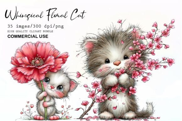 Download Whimsical Floral Cat PNG - Cat Collection