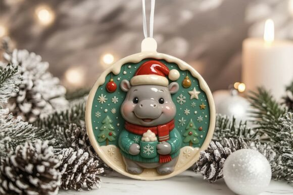 Download 3D Porcelain Hippo Christmas Ornament - Hippo Collection