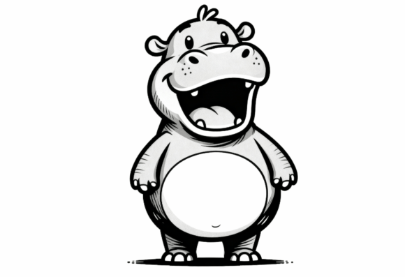 Download Cute Cartoon Hippo Illustration - Hippo Collection