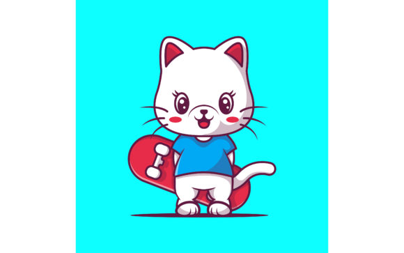 Download Cute Cat with Skateboard Vector - Cat Collection