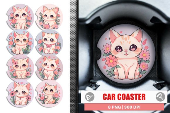 Download Car Coaster Cute Cat Illustration - Cat Collection