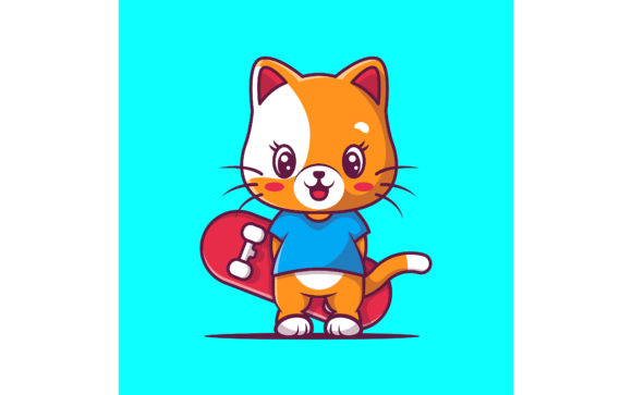Download Cute Cat with Skateboard Vector - Cat Collection