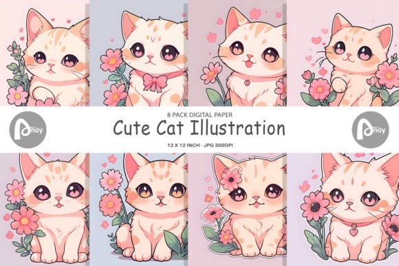 Download Digital Paper Cute Cat Illustration - Cat Collection