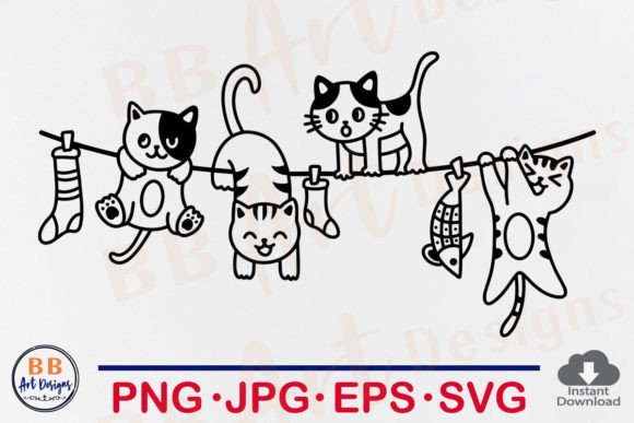 Download Cat SVG, Cute Cats Hanging Funny Laundry - Cat Collection