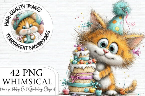 Download Whimsical Orange Tabby Cat Birthday - Cat Collection