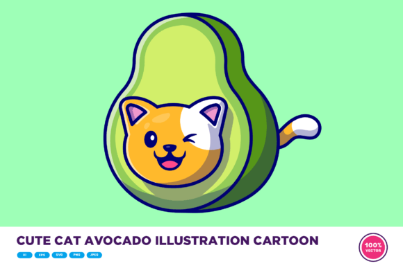 Download Cute Cat Avocado Illustration Cartoon - Cat Collection