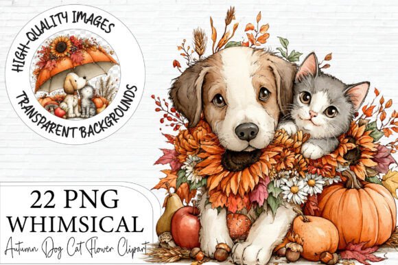 Download Whimsical Autumn Dog and Cat Clipart - Cat Collection