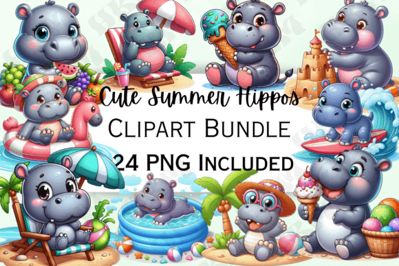 Download Cute Cartoon Summer Hippo Clipart - Hippo Collection