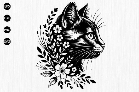 Download Floral Cat Svg, Cat with Flower SVG, Cat - Cat Collection