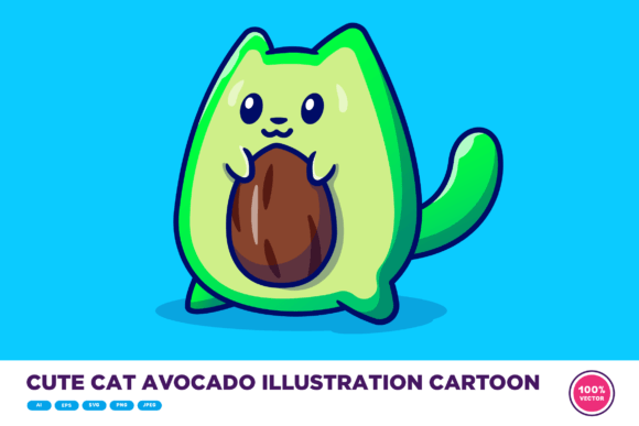 Download Cute Cat Avocado Illustration Cartoon - Cat Collection