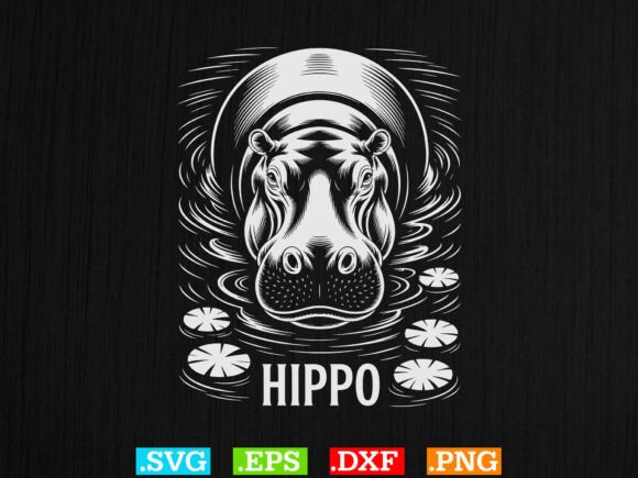 Download Hippo Illustration with Water Lilies Svg - Hippo Collection