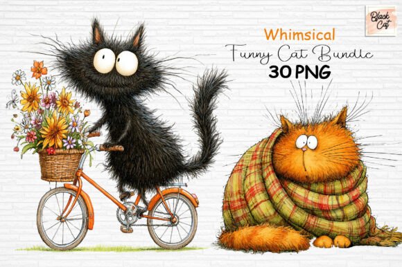 Download Whimsical Funny Cat Clipart Bundle - Cat Collection