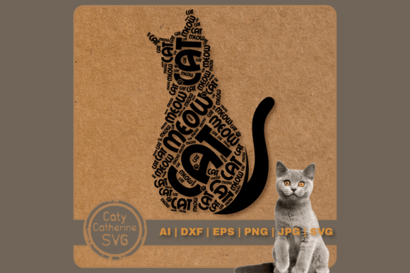 Download Cat Silhouette Word Art Cat Meow Paw SVG - Cat Collection